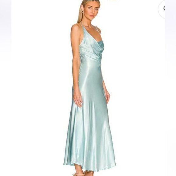 Bardot Astrid Midi Slip Dress in Mint blue satin Revolve New L - Picture 3 of 12